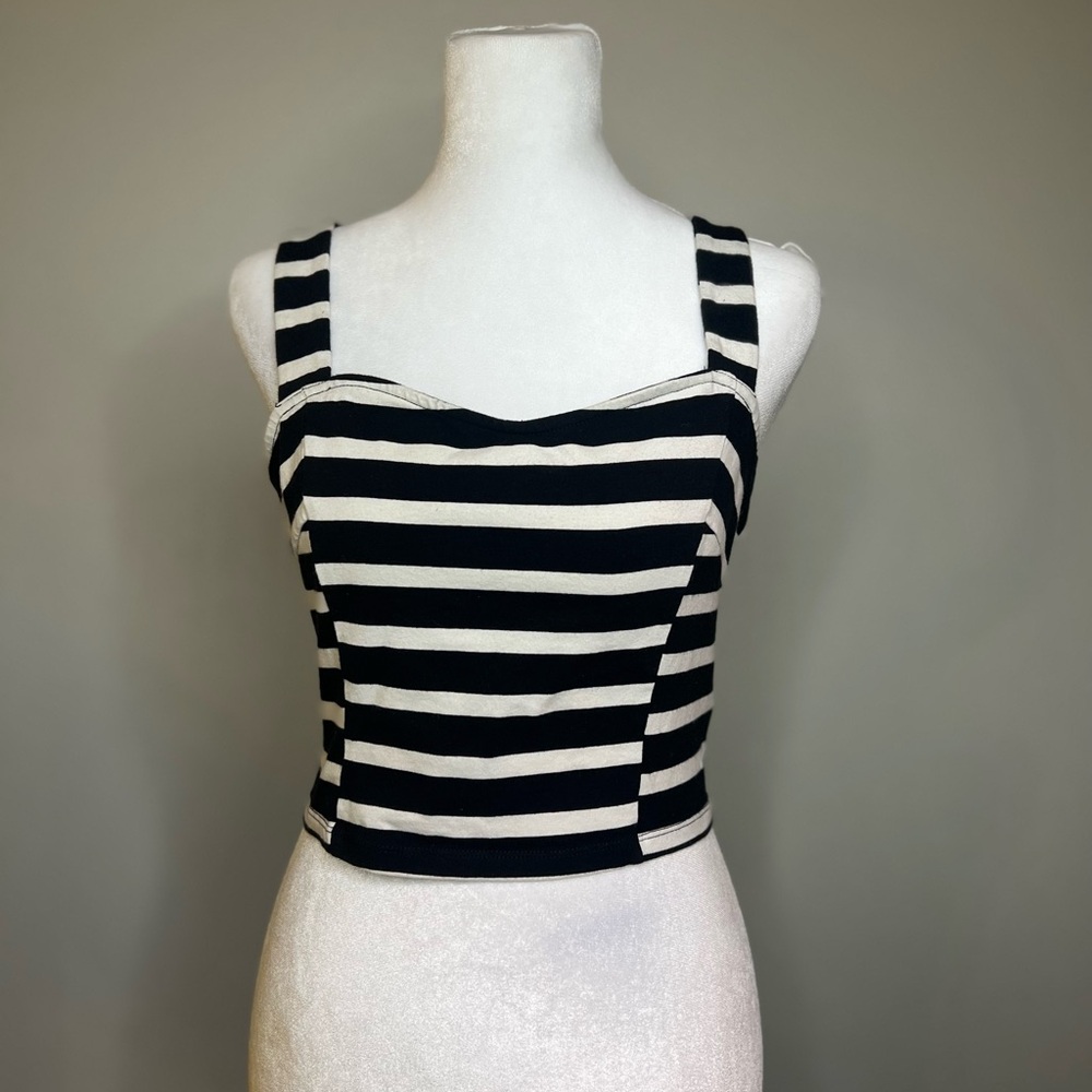 Express Black & White Striped Square-Neck Crop Top